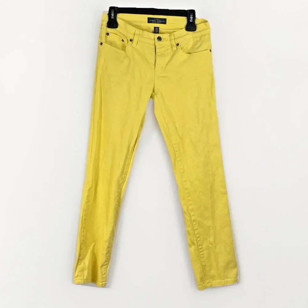 LRL Lauren Jeans Co Ralph Lauren Classic Straight Cropped Jean Sz 2 Yellow Denim